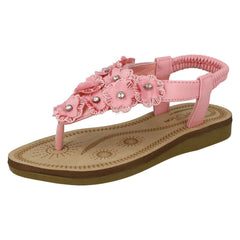 Girls Spot On Toepost Flower Trim Sandals