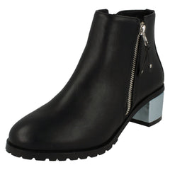 Ladies Anne Michelle Metallic Block Heel Ankle Boots