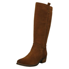 Ladies Low Cuban Heel Suede Leather High Leg Boot with Inside Zip F51230
