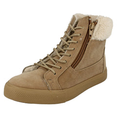 Girls Spot On Casual Suedette Ankle Boots with Faux Fur Lining