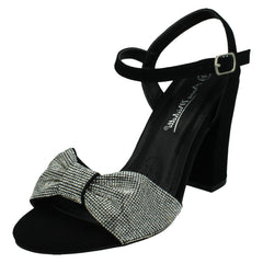 Ladies Spot On Ankle Strap Diamante Chunky High Heels F12050
