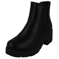 Ladies Spot On Chunky Ankle Boots F50986