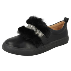 Girls Spot On Diamante Strap Fur Trim Shoes