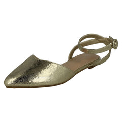 Ladies Spot On Flat Pointed Toe Ankle Strap Shoes F80538
