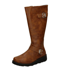 Ladies Spot On Buckle Detailed Wide Fit Knee High Boots F51202