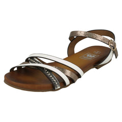 Ladies Down To Earth Flat X Strap Beaded Vamp Sandals