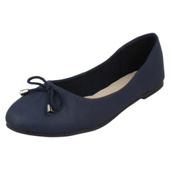 Ladies Leather Collection Bow Trim Vamp Ballerinas