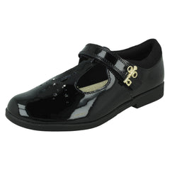 Girls Clarks Key Detail T-Bar School Shoes Lock Shine
