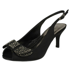 Ladies Anne Michelle Mid Heel Peep Toe Diamante Bow Vamp Court Shoes