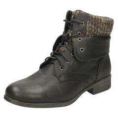 Ladies Spot On Mid Heel Lace Up Ankle Boots