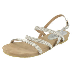 Ladies Leather Collection Diamante Slingback Sandals