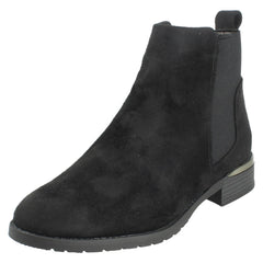 Ladies Spot On Low Heel Wide Fit Elastic Gussest Zip Ankle Boots F51195
