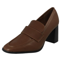 Ladies Spot On Wide Fit High Heeled Loafer Style Shoes F90132
