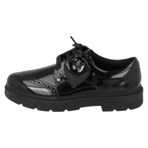 Girls Clarks Leather Removable Heart Charm Brogue Lace Up School Shoes Lorcam Lace