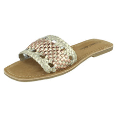 Ladies Leather Collection Flat Weave Mules F00272