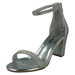 Ladies Anne Michelle Wide Fit Block Heel Diamante Mule Sandal F12052