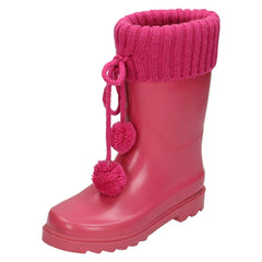 Girls Spot On Knitted Collar Wellington Boots