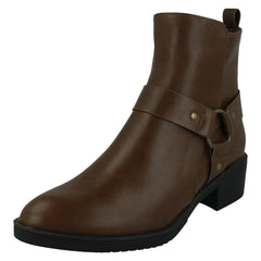 Ladies Spot On Low Ankle Boots with Ring Trim Strap F51240