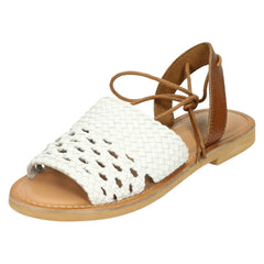Ladies Leather Collection Flat Weaved Mule Sandals
