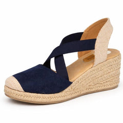 Ladies Savannah Comfort Cross Strap Espadrille Wedge Sandals F2314