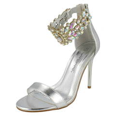 Ladies Anne Michelle Jewelled Ankle Strap Heeled Sandals F10862