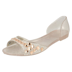 Ladies Spot On F0794  Open Toe Flat Ballerina With Jewelled Detailing