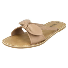 Ladies Leather Collection Flat Twist Bow Mule Sandals