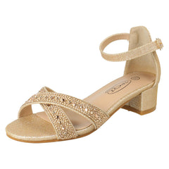 Girls Spot On Small Heeled Ankle Strap Glitter Sandals H1122