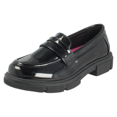 Girls Pineapple Black Slip On Loafer School Shoes H2713