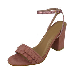 Ladies Spot On Open Toe Block Heel Sandals With Ruffle Front