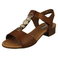 Ladies Remonte Block Heeled T-Bar Detailed Sandals D0P52