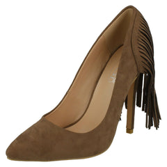 Ladies Spot On High Heel Fringe Trim Court Shoe