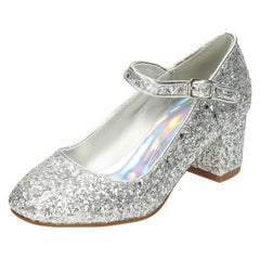 Girls Spot On Heeled Sparkly Dolly Shoes H3057