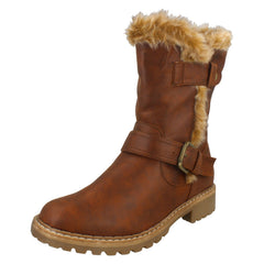 Ladies Down To Earth Fur Trim Calf Boots