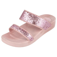 Ladies Spot On Mid Wedge Glitter 2 Bar Mule