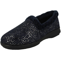 Ladies DB Shoes 2V Fitting Full Slippers With Fur Trim Spots