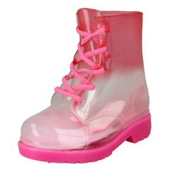 Girls Spot On Gradiant Transparent Lace Up Welly Boot