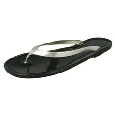 Ladies Spot On Flat Metallic Toe Post Jelly Sandals