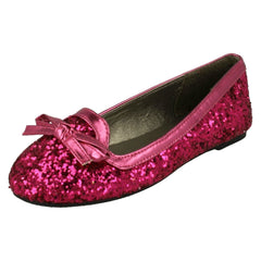 Girls Spot On Glitter Bow Detail Flats