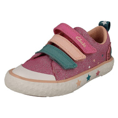 Childrens Clarks Animal Detailed Hook & Loop Canvas Shoes Foxing Play
