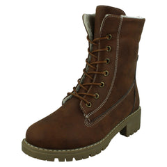 Ladies Spot On Mid Heel Lace Up Fleece Lined Calf Boots F51217