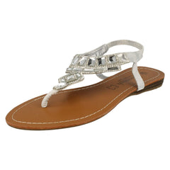 Ladies Savannah Flat Diamante Jewel Trim Toe Post Sandal