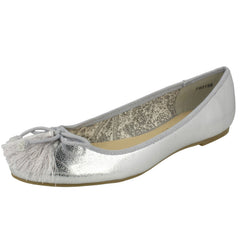 Ladies Spot On Flat Ballerinas With Tassel Bow Trim