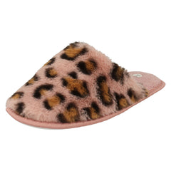 Ladies Spot On Leopard Detailed Mule Slippers X2114