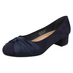 Ladies Spot On Block Heel Wide Fit Formal Satin Bow Court Shoes  F90150