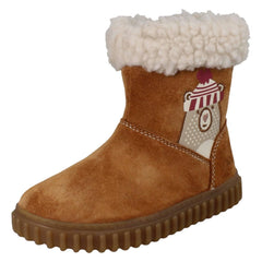 Girls Clarks Mid-Calf Bear Detail Fleece Collar Boots Cove Warm