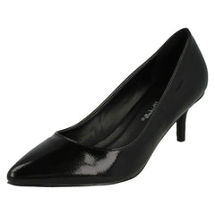 Ladies Anne Michelle Kitten Heel Crinkle Patent Court Shoes