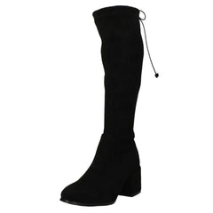 Ladies Spot On Mid Block Heel High Leg Boot with Back Tie and Inside Zip F51246
