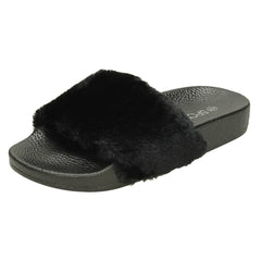 Girls Spot On Faux Fur Slider Mules