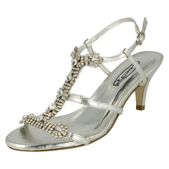Ladies Spot On Strappy Diamante Kitten Heel